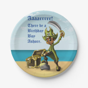 Afroamerikanischer Boy Pirate Birthday Pappteller
