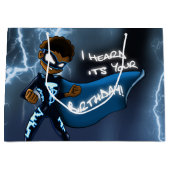 Afroamerikanischer Boy Superhero Birthday Große Geschenktüte (Vorderseite)