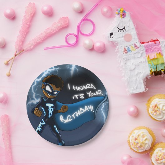 Afroamerikanischer Boy Superhero Birthday Pappteller (Party)