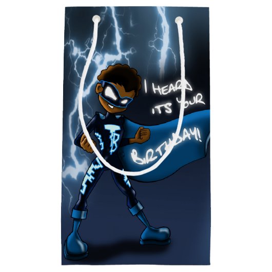 Afroamerikanischer Boy Superhero Kleine Geschenktüte (Vorderseite)