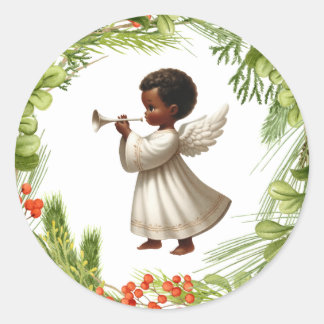 Afroamerikanischer Engel Weihnachtsaufkleber Runder Aufkleber