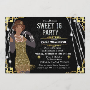 Afroamerikanischer Flapper Sweet 16 Einladung