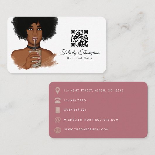 Afroamerikanischer Friseur QR Code Geschäftskarte Visitenkarte (Vorne/Hinten)