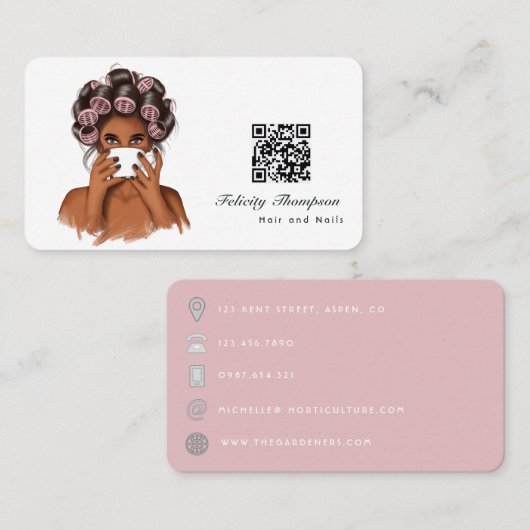 Afroamerikanischer Friseur QR Code Geschäftskarte Visitenkarte (Vorne/Hinten)