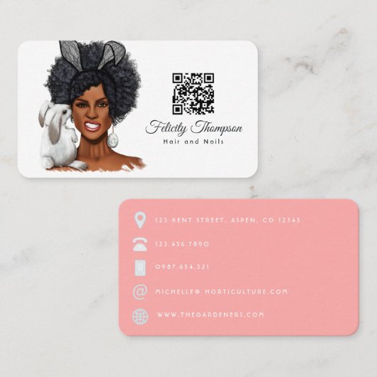Afroamerikanischer Friseur QR-Code Visitenkarte (Vorne/Hinten)