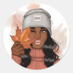 Afroamerikanischer gemütlicher Herbst Thanksgiving Runder Aufkleber