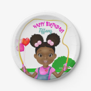 Afroamerikanischer Girl Jump Rope zum Geburtstag Pappteller