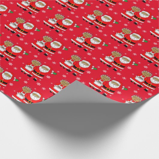 Afroamerikanischer Herr und Frau Santa Claus Weihn Geschenkpapier (Ecke)