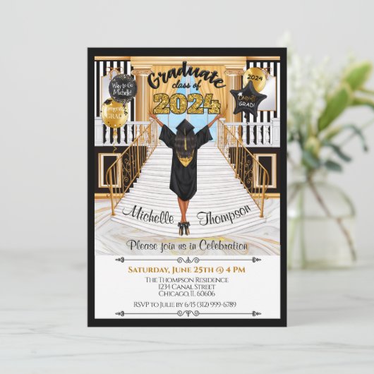 Afroamerikanischer Hispanischer Abschluss Einladun Einladung (Stehend Vorderseite)