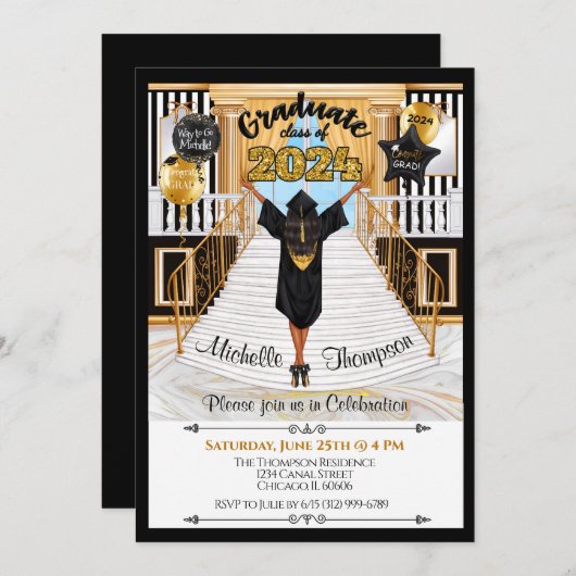 Afroamerikanischer Hispanischer Abschluss Einladun Einladung (Vorne/Hinten)