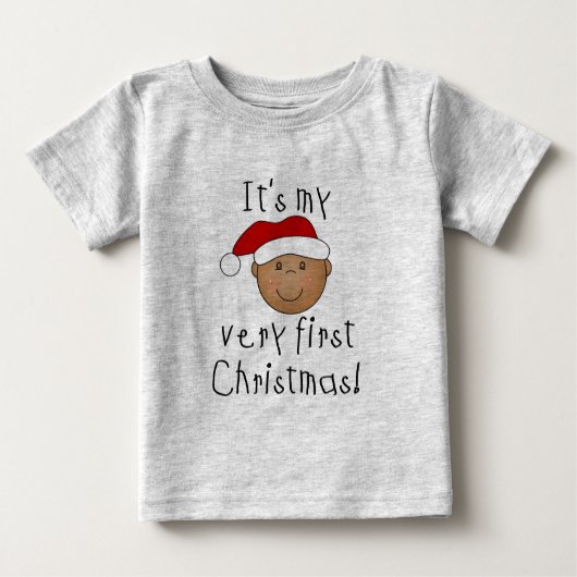 Afroamerikanischer Junge 1. Weihnachten Baby T-shirt (Vorderseite)