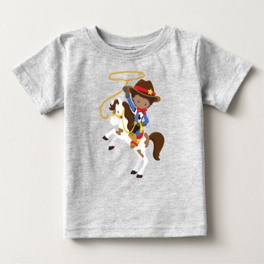 Afroamerikanischer Junge, Cowboy, Sheriff, Lasso Baby T-shirt (Vorderseite)
