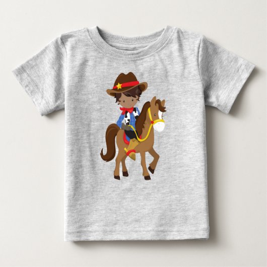 Afroamerikanischer Junge, Cowboy, Sheriff, Pferd Baby T-shirt (Vorderseite)