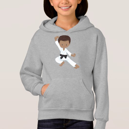 Afroamerikanischer Junge, Karate Boy, Kata, Schwar Hoodie (Vorderseite)