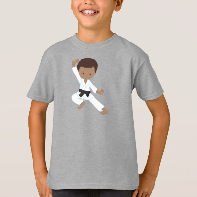 Afroamerikanischer Junge, Karate Boy, Kata, Schwar T-Shirt (Vorderseite)