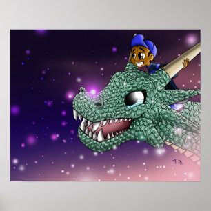 Afroamerikanischer Junge und Drache Poster
