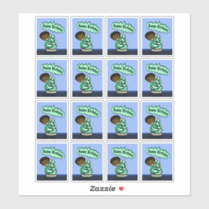 Afroamerikanischer Junge und Kuchen Aufkleber