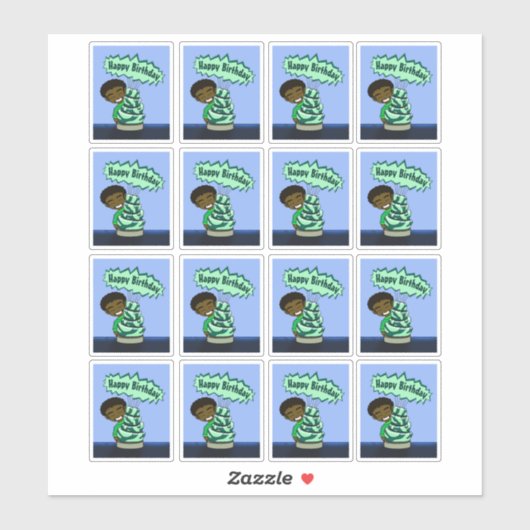 Afroamerikanischer Junge und Kuchen Aufkleber (Blatt)