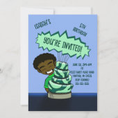 Afroamerikanischer Junge und Kuchen zum Geburtstag Einladung (Vorderseite)