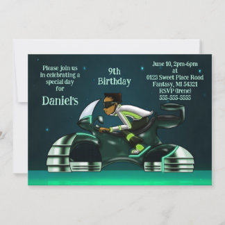 Afroamerikanischer Junge und Motorrad Geburtstag Einladung