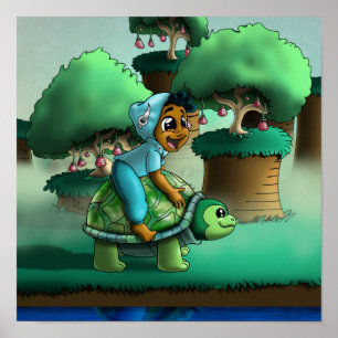 Afroamerikanischer Junge und Schildkröte Poster