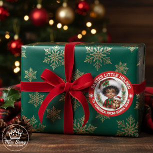 Afroamerikanischer Junge und Welpe Weihnachten Runder Aufkleber
