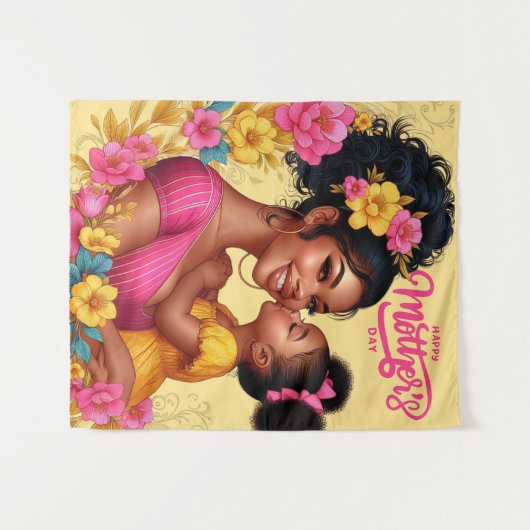 Afroamerikanischer Mama & Tochter zum Muttertag Wandteppich (Vorderseite (Horizontal))