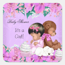 Afroamerikanischer Niedlich Baby Shower Girl Quadratischer Aufkleber