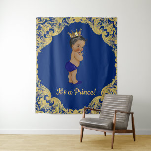 Afroamerikanischer Prinz Baby Shower Hintergrund Wandteppich