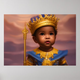 Afroamerikanischer Prinz süßer kleiner Junge Gold  Poster