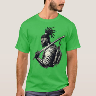 Afroamerikanischer Samurai Anime Cartoon japanisch T-Shirt