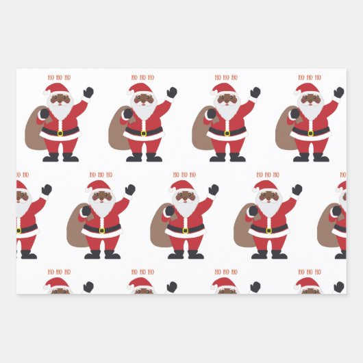 Afroamerikanischer schwarzer Weihnachtsmann Geschenkpapier Set (Vorderseite)