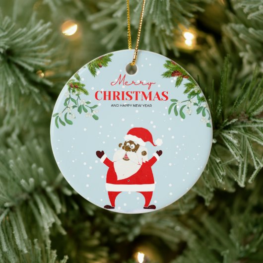 Afroamerikanischer schwarzer Weihnachtsmann Keramik Ornament (Baum)