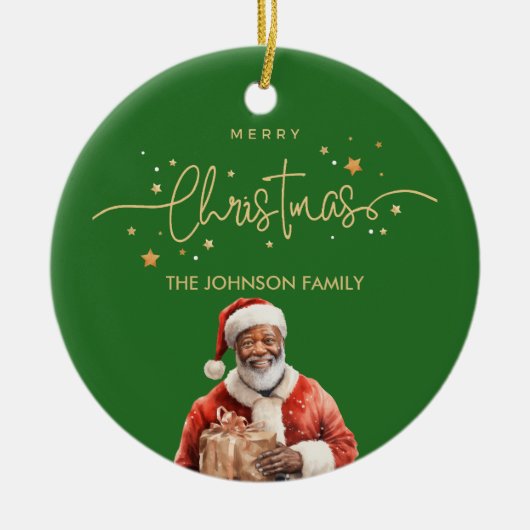 Afroamerikanischer schwarzer Weihnachtsmann Keramik Ornament (Vorne)