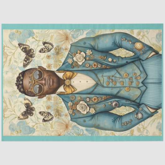 Afroamerikanischer Steampunk Male Blue P8 Decoupag Seidenpapier (Vorderseite)