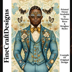 Afroamerikanischer Steampunk Mann Blau P8 Decoupag Seidenpapier