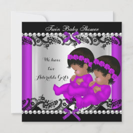 Afroamerikanischer Twin Girls Babydusche Lila Einladung
