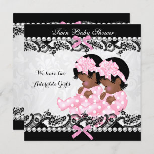 Afroamerikanischer Twin Girls Babydusche Pink Einladung