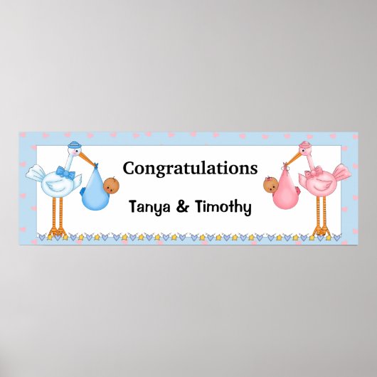 Afroamerikanischer Twins Baby Showbanner Poster (Vorne)