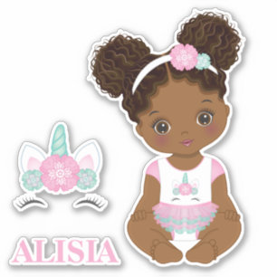 Afroamerikanischer Unicorn Baby Girl Vinyl Sticker