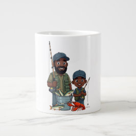 Afroamerikanischer Vater und Sohn beim Angeln Jumbo-Tasse