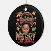 Afroamerikanischer Weihnachts-Messy-Bun Schwarze M Keramik Ornament (Links)