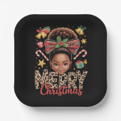 Afroamerikanischer Weihnachts-Messy-Bun-schwarze M Pappteller (Vorderseite)