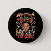 Afroamerikanischer Weihnachts-Unordentlicher Dutt Button (Vorderseite)
