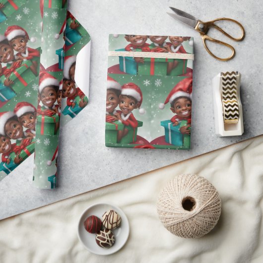 Afroamerikanischer Weihnachtself Geschenkpapier (Kunsthandwerk)