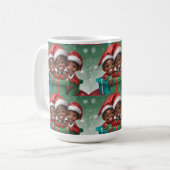 Afroamerikanischer Weihnachtself Kaffeetasse (Vorderseite Links)