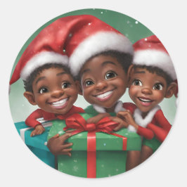 Afroamerikanischer Weihnachtself Runder Aufkleber