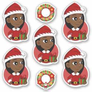 Afroamerikanischer Weihnachtsmädchen-Cartoon Aufkleber
