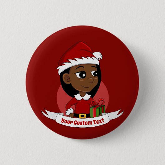 Afroamerikanischer Weihnachtsmädchen-Cartoon Button (Vorderseite)