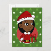 Afroamerikanischer Weihnachtsmädchen-Cartoon Feiertagspostkarte (Vorne/Hinten)